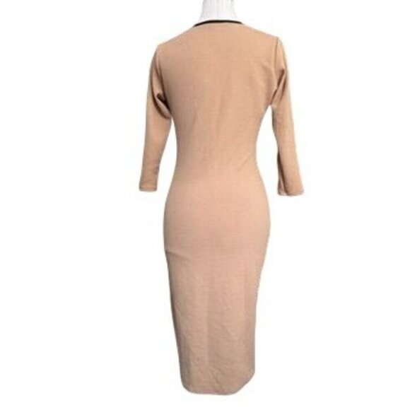 Love Chesley Black & Tan Colorblock Bodycon Dress 3/4 Sleeve Medium Midi Texture - Picture 3 of 9